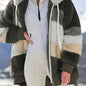 Ultra-Soft Color Block Fuzzy Hooded Coat - Stylish Winter Warm Outerwear with Full-Length Sleeves - Perfect for Casual Wear - Womens Clothing