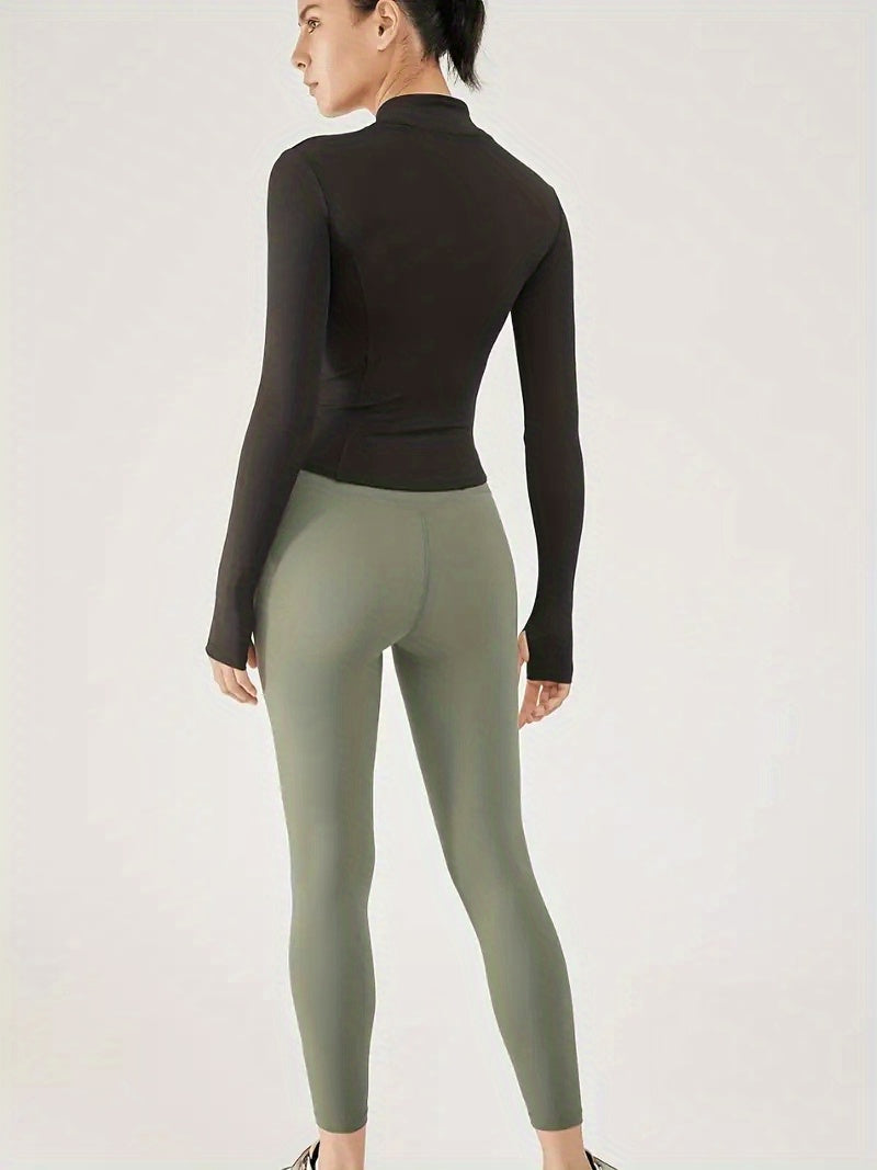 Plus Size Sports Top, Women's Plus Zip Up Long Sleeve Medium Stretch Slim Fit Running Jacket