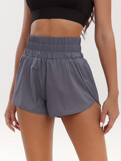 Solid Color Casual Sports Shorts, Elastic Waist Fitness Running Shorts, Women's Athleisure