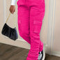 Womens Chic Drawstring Draped Pants - Relaxed Fit, Solid Colors with Pockets - Comfortable Everyday Style