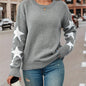 Star Pattern Crew Neck Pullover Sweater, Casual Long Sleeve Drop Shoulder Sweater, Women's Clothing