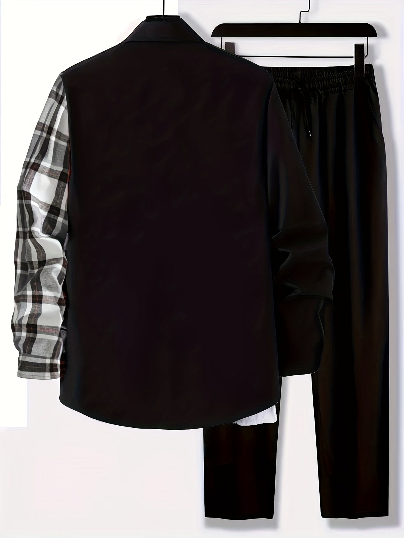 Plus Size Men's Plaid Shirt & Pants Set For Spring/autumn, Oversized Loose Fit 2Pcs Outfits For Workout/outdoor, Men's Clothing