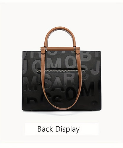 Classic Letter Embossed Tote Bag, Colorblock Shoulder Bag, All-Match Satchel Bag For Work
