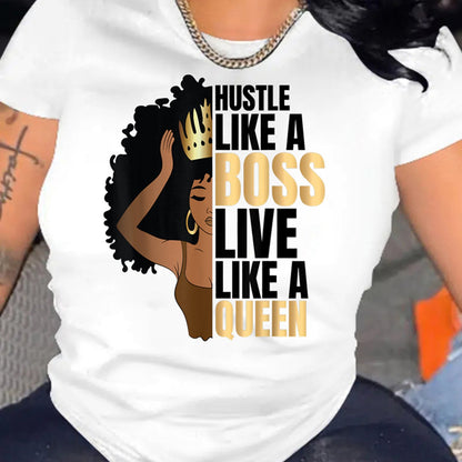 Figure & Letter Print Crew Neck T-Shirt, Casual Short Sleeve T-Shirt For Spring & Summer, Women's Clothing