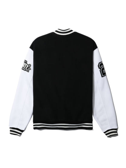 Mens Fashionable Letter Print Varsity Jacket - Color Block Button Up for Spring/Fall - Casual Style Perfect for School or Baseball