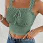 Eyelet Lettuce Trim Crop Cami Top, Casual Tie Front Summer Sleeveless Top, Women's Clothing For Coquette/Cute/Y2K Style