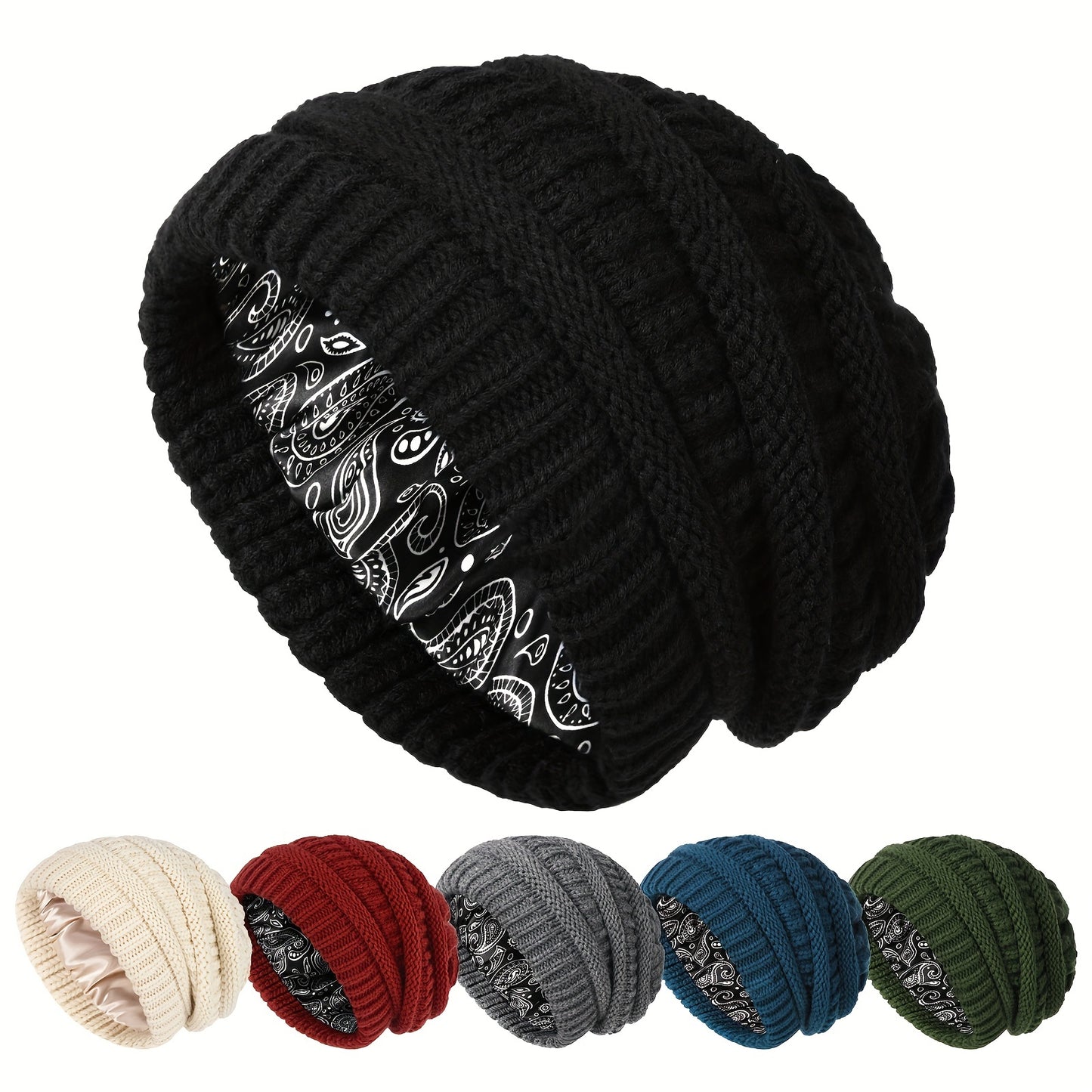 1pc Premium Winter Slouchy Beanie Hat - Soft Satin Lined, Chunky Cable Knit, Warm and Cozy, Ideal Gift for Men, Perfect for Cold Weather, Outdoor Activities, and Casual Daily Wear