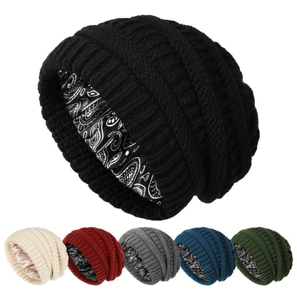 1pc Premium Winter Slouchy Beanie Hat - Soft Satin Lined, Chunky Cable Knit, Warm and Cozy, Ideal Gift for Men, Perfect for Cold Weather, Outdoor Activities, and Casual Daily Wear