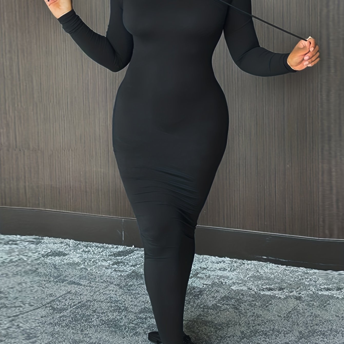 Cozy Winter Hooded Lounge Dress - Casual Wrap Style with High Elasticity, Easy Care, Long Sleeve Knit for Women