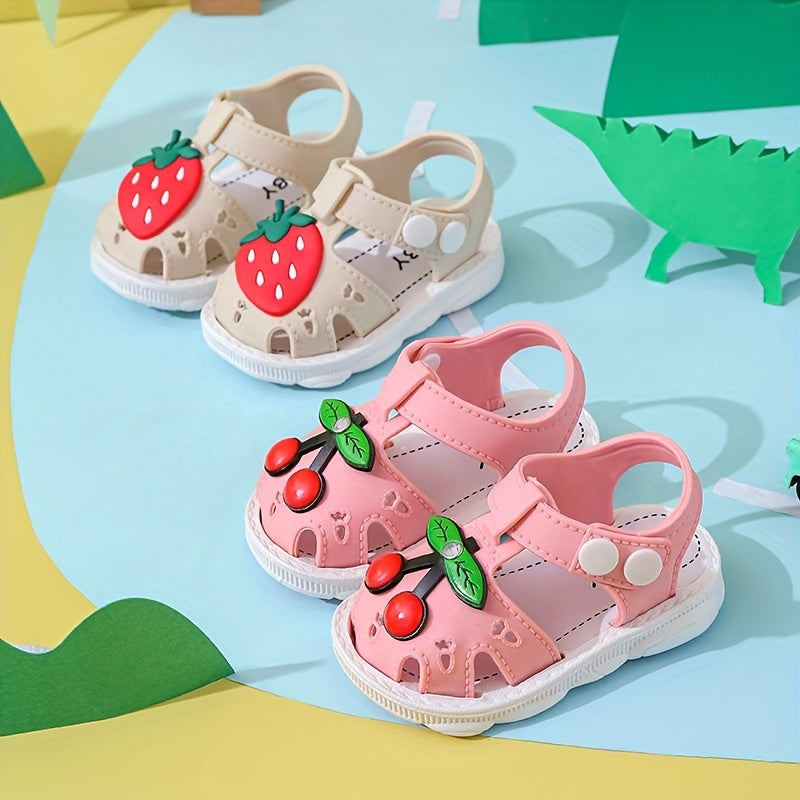 JIAGEYA Cute Cartoon Strawberry Breathable Sandals For Baby Girls, Lightweight Comfortable Anti Slip Sandals For Indoor Outdoor, All Seasons