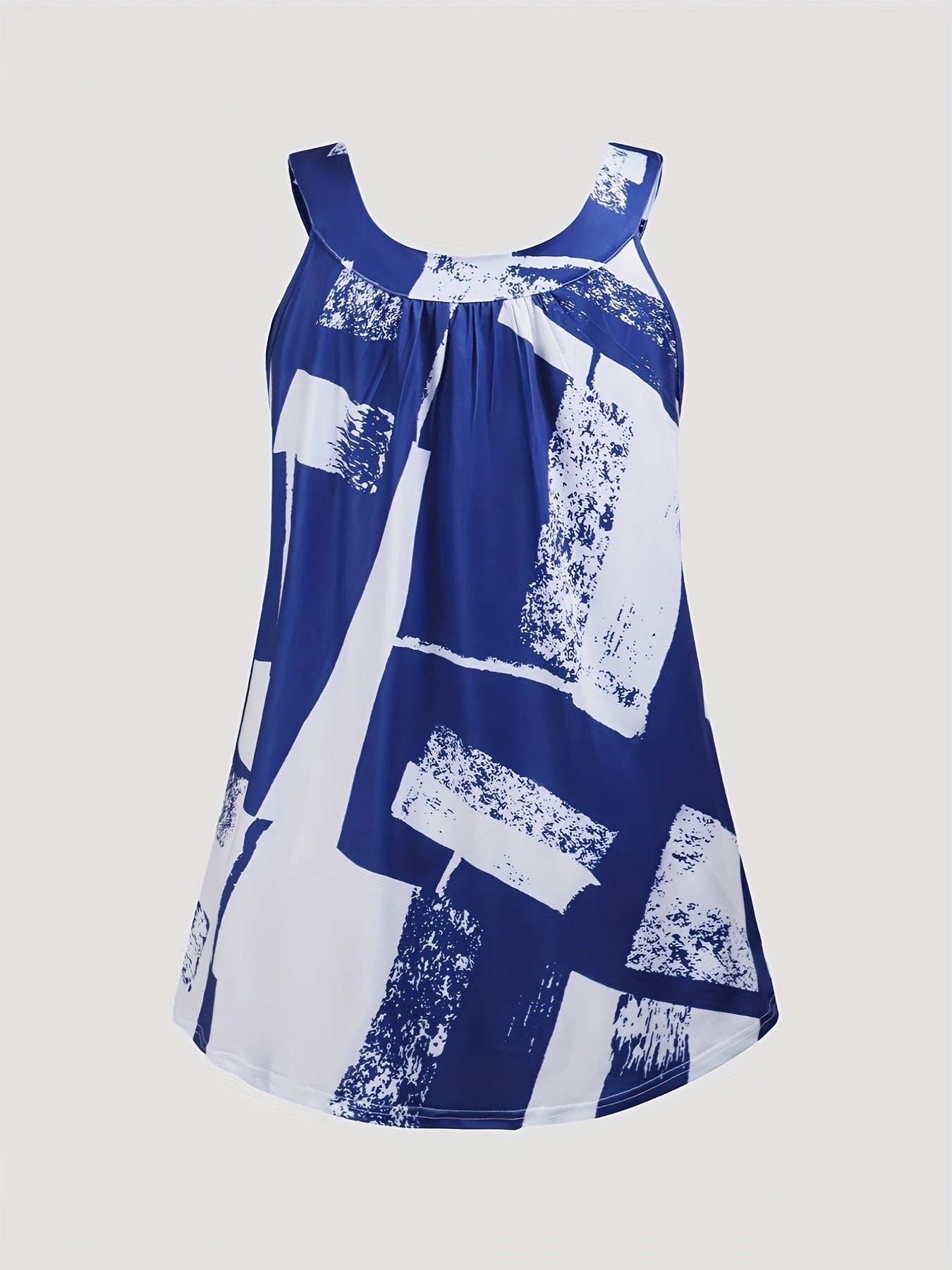 Plus Size Round Neck Colorblock Curved Hem Casual Tank Top