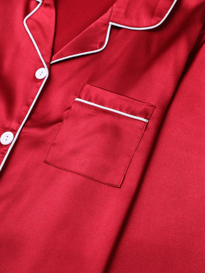 Solid Pajama Set, Long Sleeve Button Up Lapel Top & Pants Pj Set, Women's Sleepwear & Loungewear