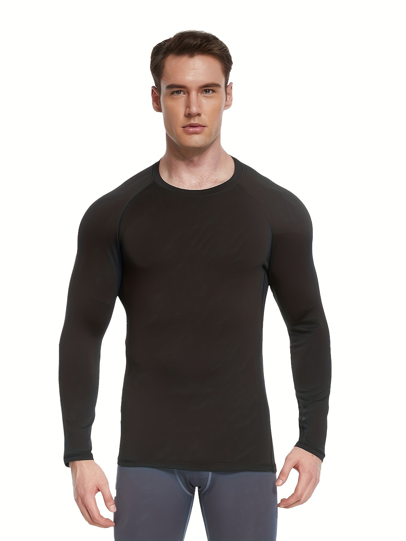 [HOPLYNN Compression Shirts] 5pcs HOPLYNN Men's Compression Shirts - Breathable Polyester Blend, Long Sleeve Athletic Base Layer Tops for Workout & Outdoor Activities, Machine Washable