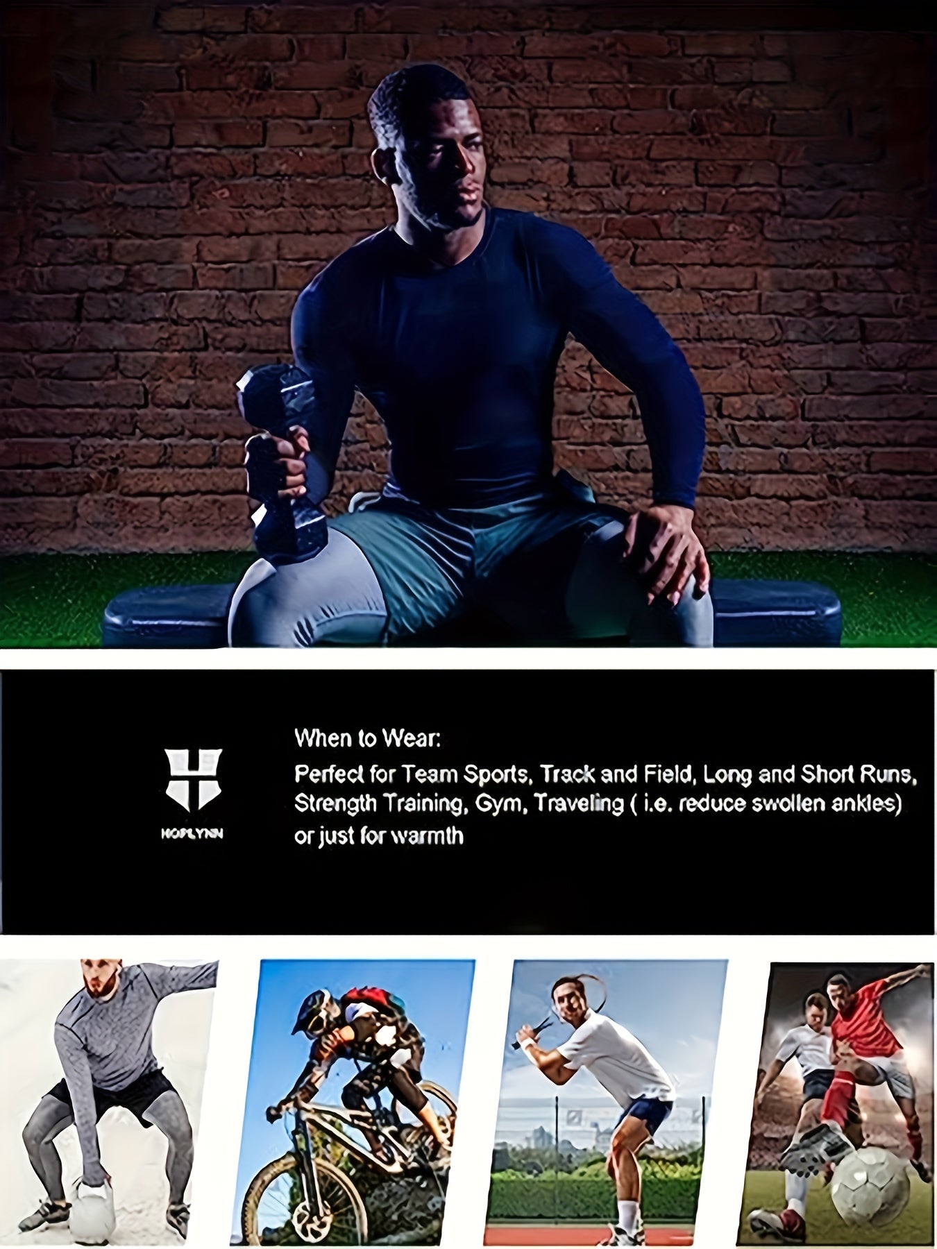 [HOPLYNN Compression Shirts] 5pcs HOPLYNN Men's Compression Shirts - Breathable Polyester Blend, Long Sleeve Athletic Base Layer Tops for Workout & Outdoor Activities, Machine Washable