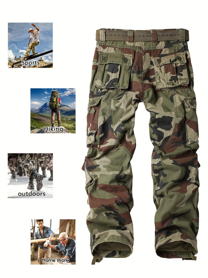 Mens Cotton Camo Cargo Pants - Durable & Stylish with Multi-Flap Pockets - Straight Leg, Loose Fit Tactical Pants for Outdoor Adventures, Work, Hiking, Fishing & Angling