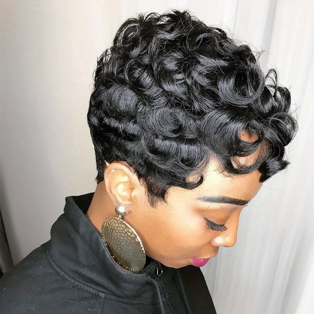 Flattering Short Curly Pixie Wig with Versatile Bangs - Lustrous Synthetic Hair, Easy for Beginners, Heat Resistant and Durable