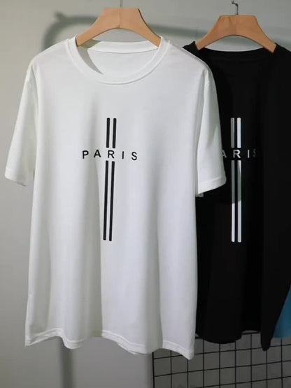 Paris Print, Men's Graphic Design Crew Neck T-shirt, Casual Comfy Tees Tshirts For Summer, Men's Clothing Tops For Daily Vacation Resorts