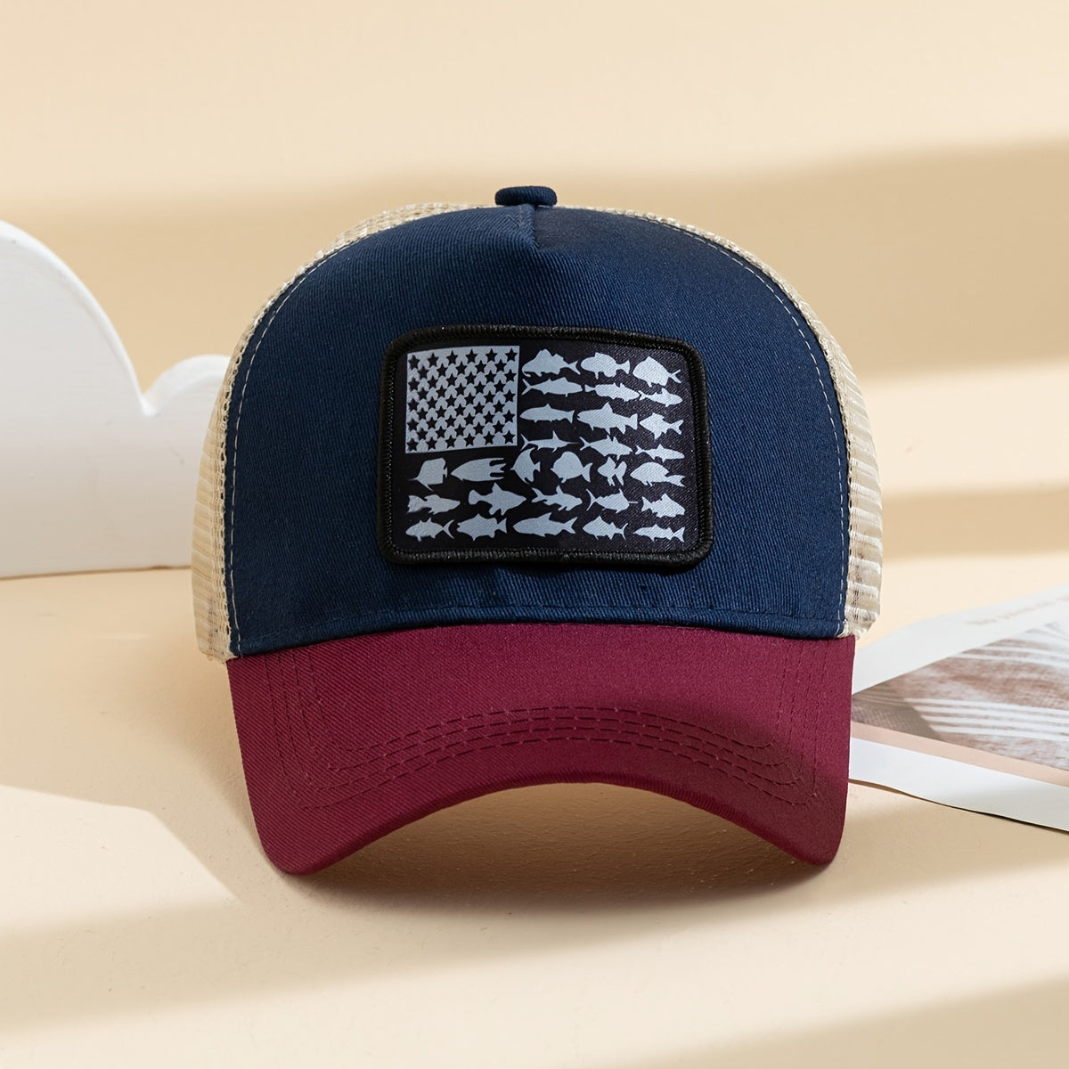 1pc Unisex Sunshade Breathable Mesh Baseball Cap With American Flag Pattern For Outdoor Sport , Ideal Choice For Gifts