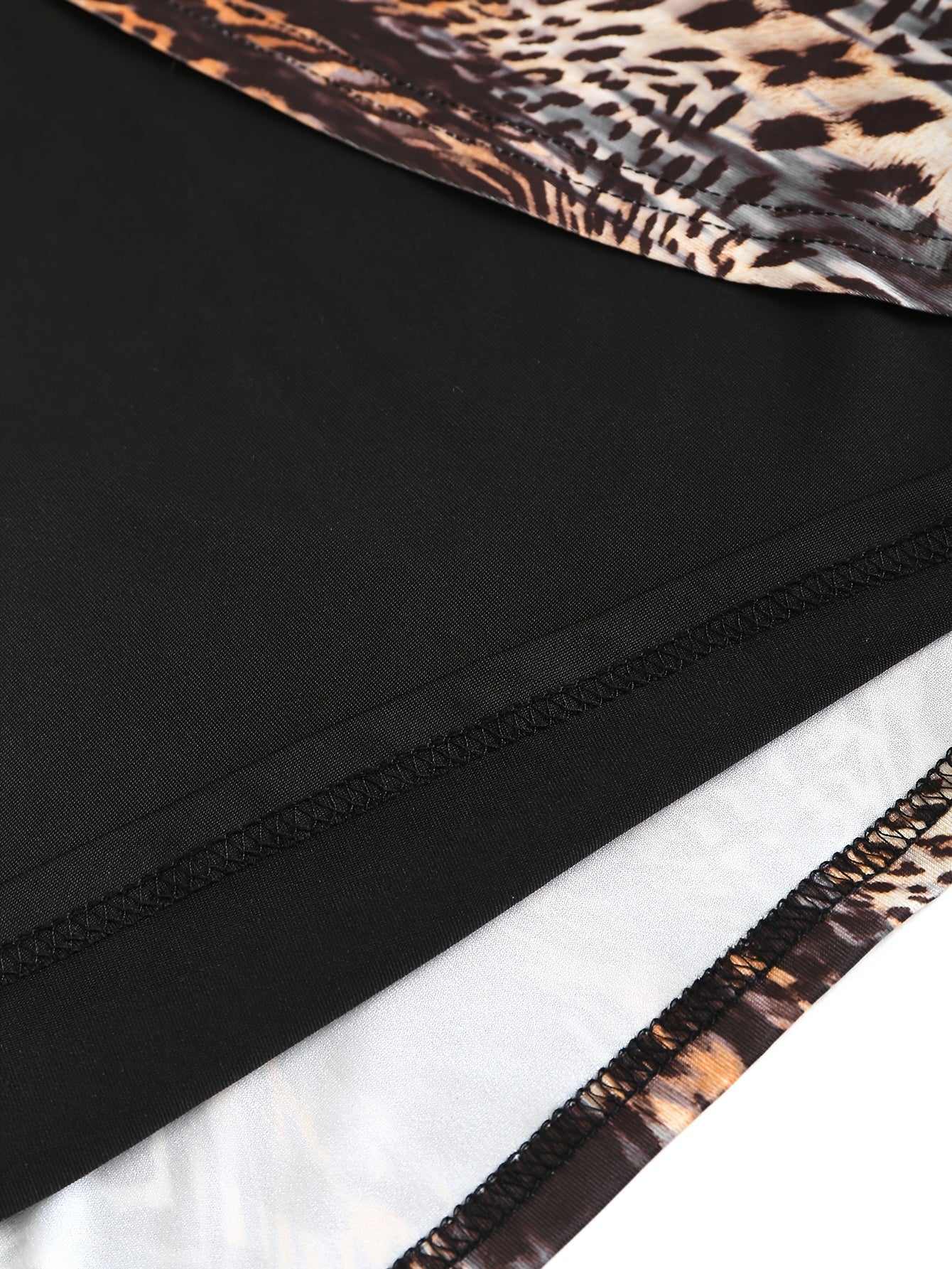 Boho Chic 2-in-1 Leopard Print Top - Casual Crew Neck, Durable Knit, Mid-Elasticity Tee for Spring/Summer/Fall