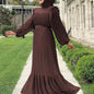 Ramadan Elegant Long Length Kaftan Dress - Polyester Solid Color Belted Maxi Dress with Ruffle Trim, Machine Washable, Casual Wear for All Seasons