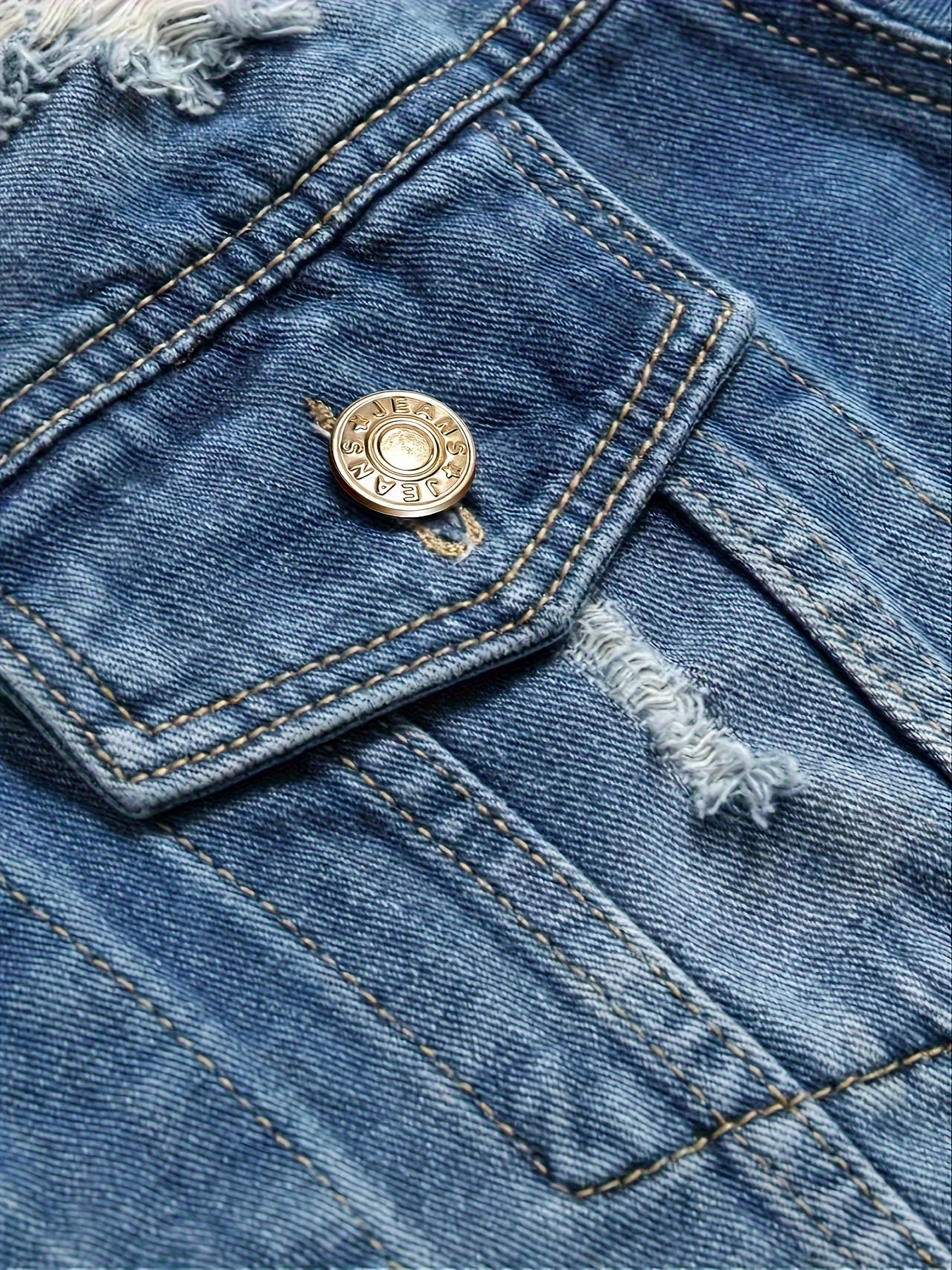 Men's Ripped Denim Jacket with Multiple Pockets, Casual Street Style Denim Jacket