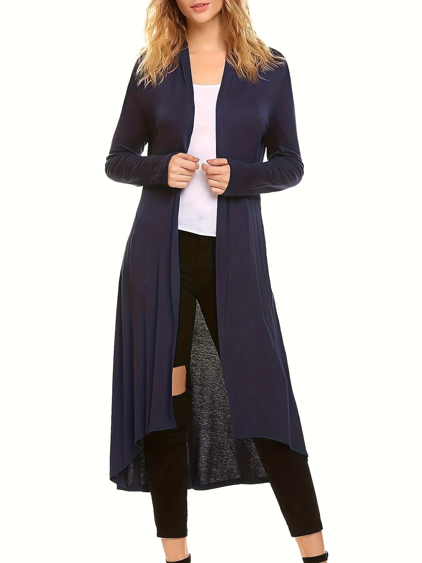Cozy Long Length Cardigan Sweater - Soft Open Front Drape Knit Design, Casual Long Sleeve, Relaxed Fit, Women's Clothing for Everyday Wear