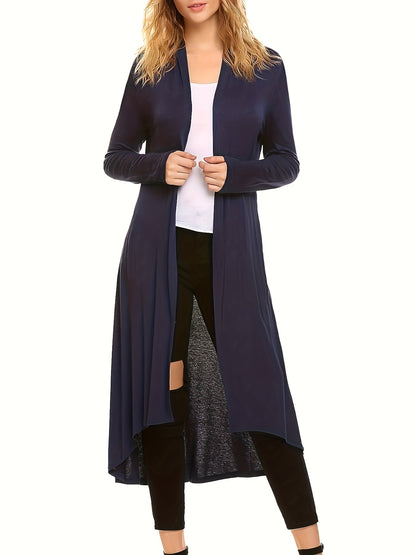 Cozy Long Length Cardigan Sweater - Soft Open Front Drape Knit Design, Casual Long Sleeve, Relaxed Fit, Women's Clothing for Everyday Wear