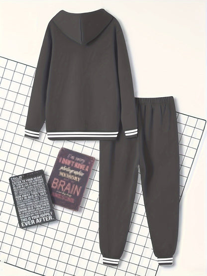 Men's Casual Sportswear Set - Solid Color Hoodie & Joggers, Polyester Blend, Pockets Included - Perfect for Fall/Winter, Jogging Pants