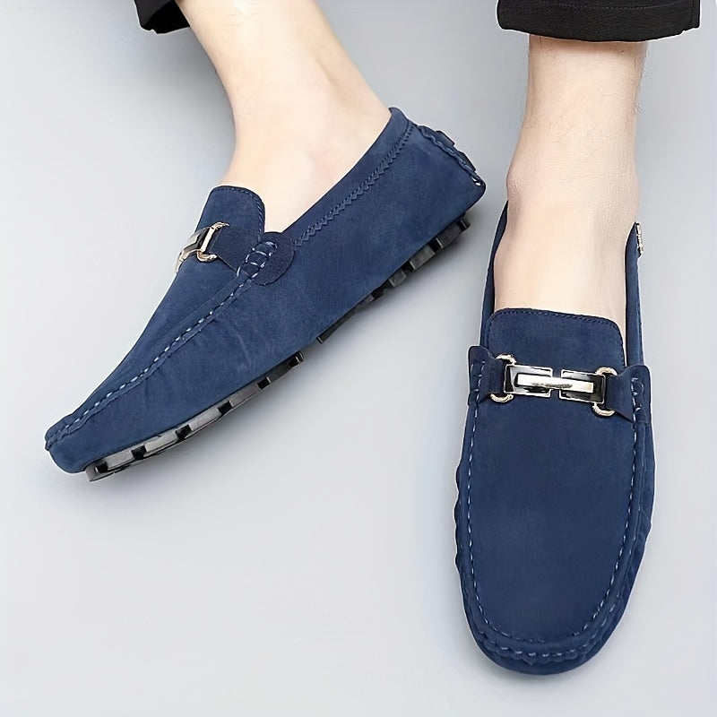 Men's Moccasin Loafer Shoes With Metallic Decor, Comfy Non-slip Slip On Shoes, Men's Shoes, Spring And Summer
