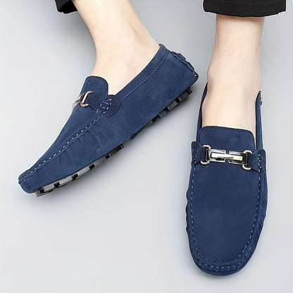 Men's Moccasin Loafer Shoes With Metallic Decor, Comfy Non-slip Slip On Shoes, Men's Shoes, Spring And Summer