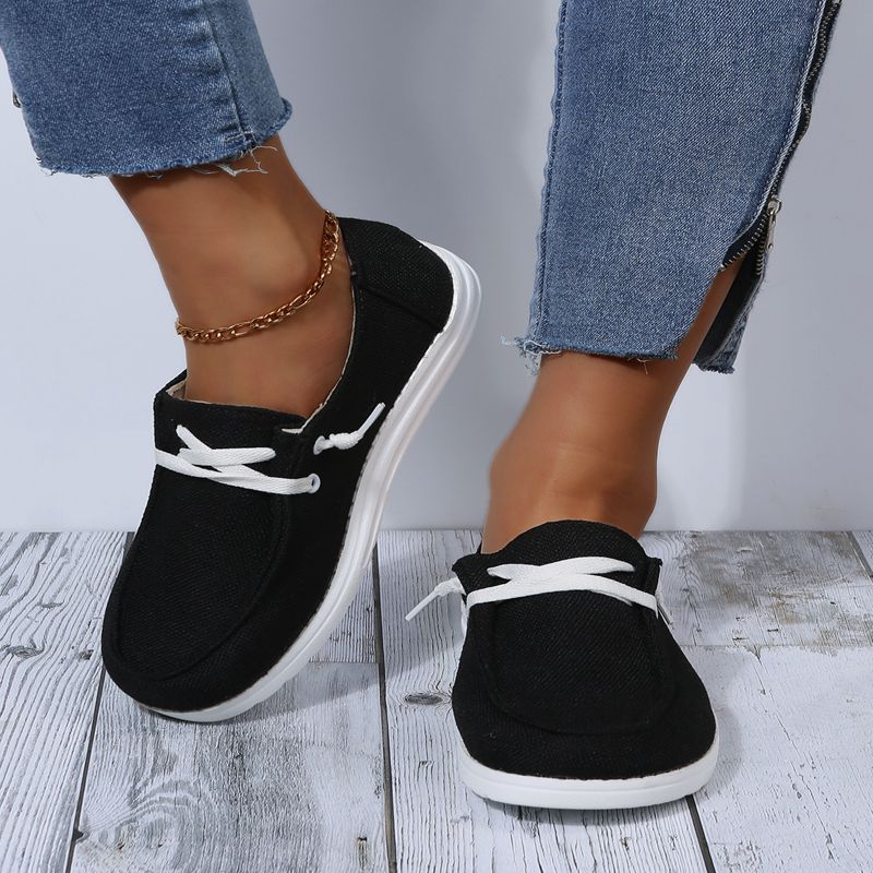 Womens Canvas Loafers - Comfortable Flat Lace-up Design - Breathable Solid Colors for Casual Walking - Perfect for Koningsdag Celebrations