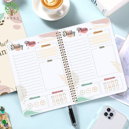 1pc Undated Daily Planner Notebook - Planning Pads with Priorities, Notes, Mood & Water Tracker, To-Do List, and 52 Sheets of 8*5.5 Space for Customized Organization and Goal Setting
