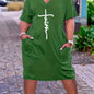 Comfy Plus Size Midi Dress with 'Faith' Print & Pockets – Casual Short Sleeve Stretchable Outfit for Everyday Wear