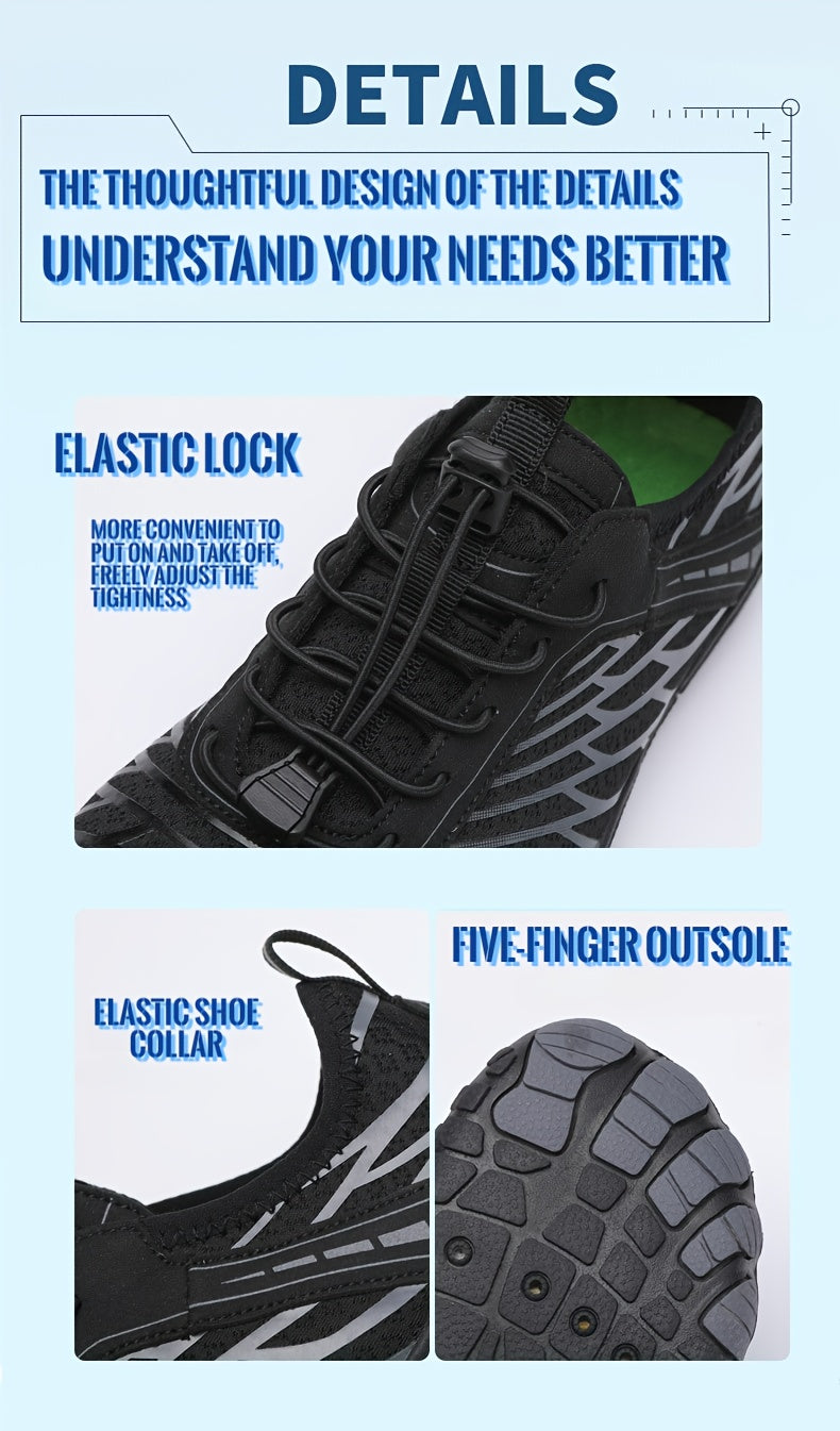 Quick-Dry Aqua Sneakers for Men - Breathable with Non-Slip Rubber Sole for Surfing, Swimming, Beach Tennis & Volleyball - Versatile All-Season Footwear in Gray, Black