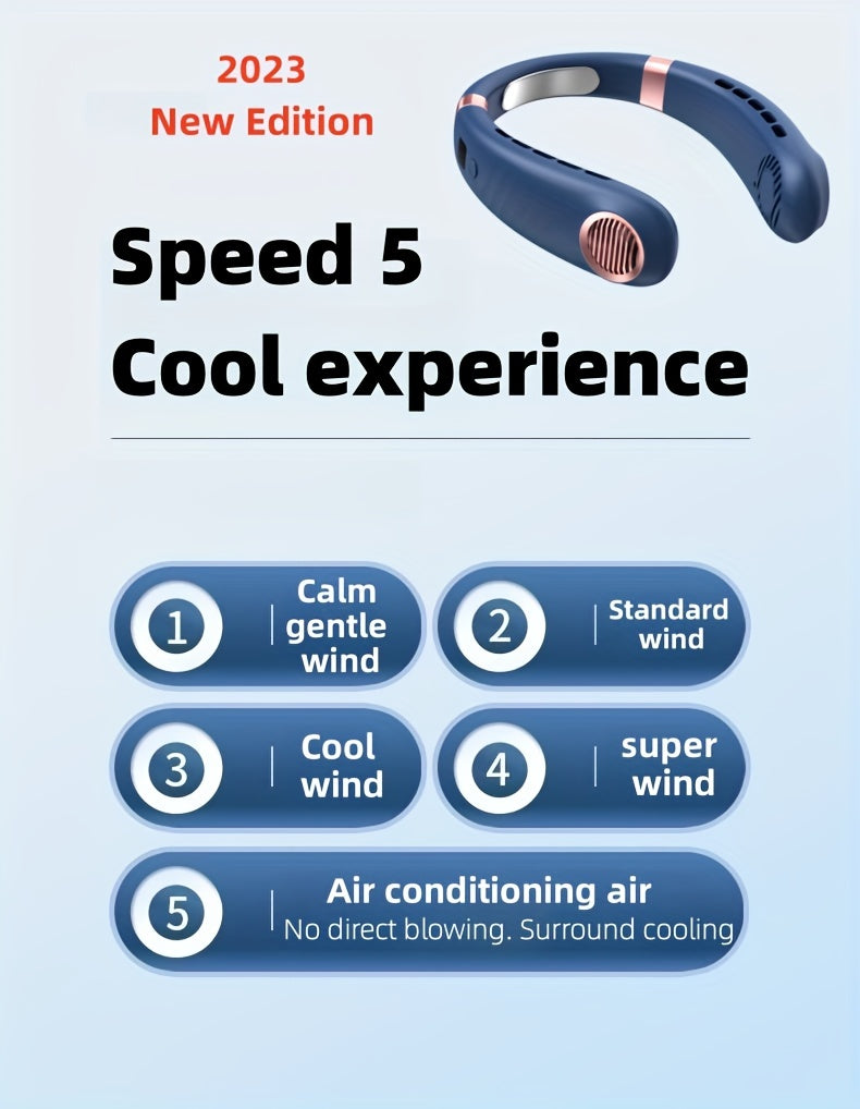 5-Speed Portable Neck Fan with Digital Display - Wearable, Rechargeable, and USB Charging - Perfect for Outdoor Activities, Travel, and Gift Giving