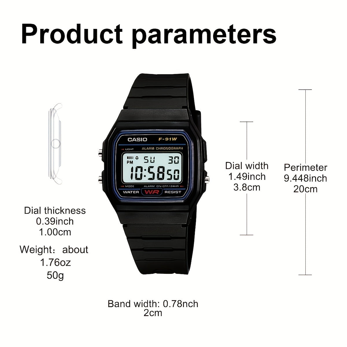 Casio Chronograph Sports Watch - Water Resistant 50M Digital Alarm Wrist Watch for Men and Women with Resin Strap and Electronic Features