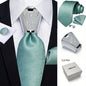 [For Business Silvery Necktie Set] Men's Necktie Silvery Ring & Handkerchief & Cufflinks Set For Business Accessories With Gift Box