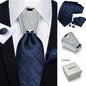 [For Business Silvery Necktie Set] Men's Necktie Silvery Ring & Handkerchief & Cufflinks Set For Business Accessories With Gift Box