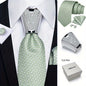 [For Business Silvery Necktie Set] Men's Necktie Silvery Ring & Handkerchief & Cufflinks Set For Business Accessories With Gift Box