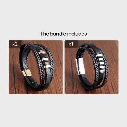 Men's Magnetic Clasp Faux Leather Woven Multilayer Bracelet - Golden-Tone Accents, Minimalist Modern Design for Casual & Formal Wear