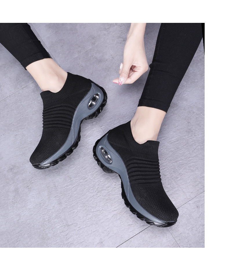 Women's Air Cushion Sole Sock Sneakers, Lightweight Knit Slip On Shoes, Breathable Running Shoes