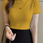 Womens Chic Solid Mock Neck Short Sleeve Knit Sweater - Soft & Breathable - Casual Everyday Style
