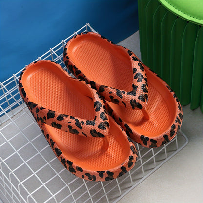 Vibrant Leopard Print EVA Flip Flops - Ultra-Soft, Wear-Resistant, and Cushioned Sole for Comfortable Walking - Perfect Indoor and Outdoor Beach Shoes for Summer