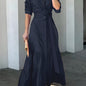Stunning Ruffled Maxi Dress - Solid Button Front, Belted Waist, Elegant Ruched Sleeve, Flowy Design, Women's Clothing for Special Occasions