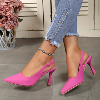 Women's Slingback High Heels, Solid Color Pointed Toe Buckle Strap Stilettos, Party & Dress Summer Shoes for Koningsdag/King's Day