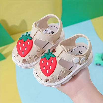 JIAGEYA Cute Cartoon Strawberry Breathable Sandals For Baby Girls, Lightweight Comfortable Anti Slip Sandals For Indoor Outdoor, All Seasons