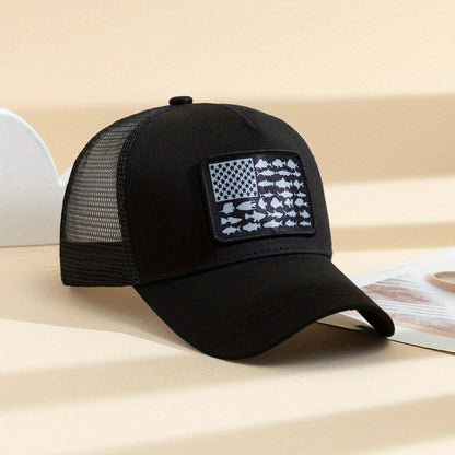 1pc Unisex Sunshade Breathable Mesh Baseball Cap With American Flag Pattern For Outdoor Sport , Ideal Choice For Gifts