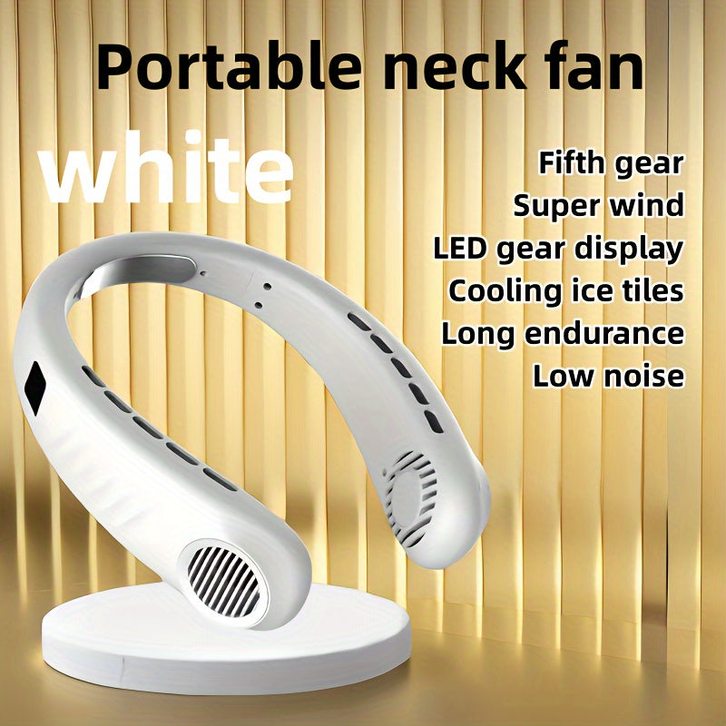 5-Speed Portable Neck Fan with Digital Display - Wearable, Rechargeable, and USB Charging - Perfect for Outdoor Activities, Travel, and Gift Giving