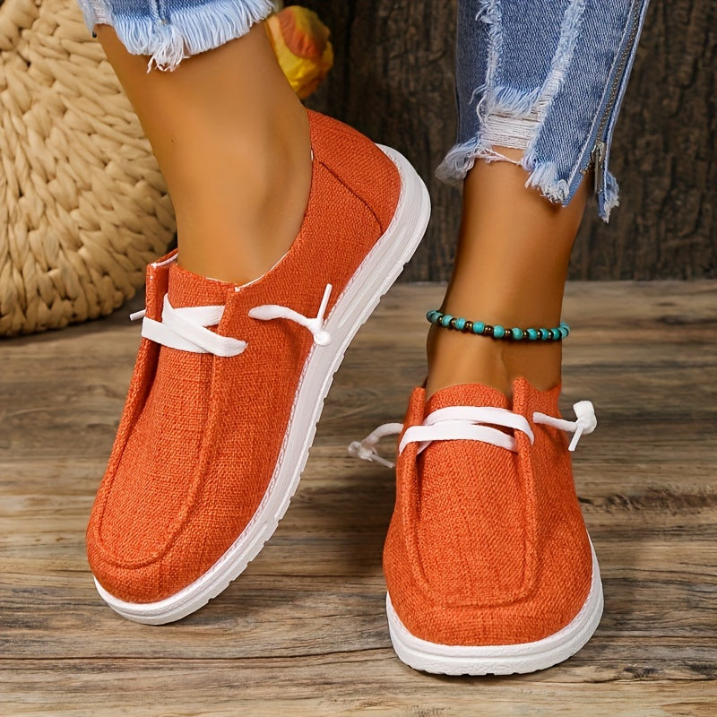Womens Canvas Loafers - Comfortable Flat Lace-up Design - Breathable Solid Colors for Casual Walking - Perfect for Koningsdag Celebrations