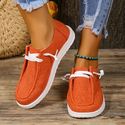 Womens Canvas Loafers - Comfortable Flat Lace-up Design - Breathable Solid Colors for Casual Walking - Perfect for Koningsdag Celebrations